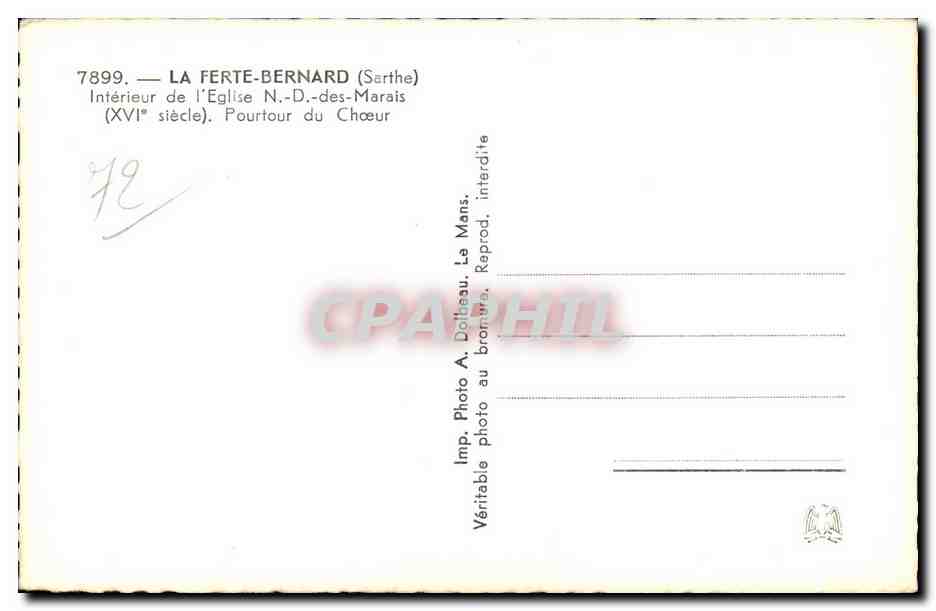 CPA La Ferte Bernard Interieur de l eglise ND des Marais Pourtour du choeur — Rückseite