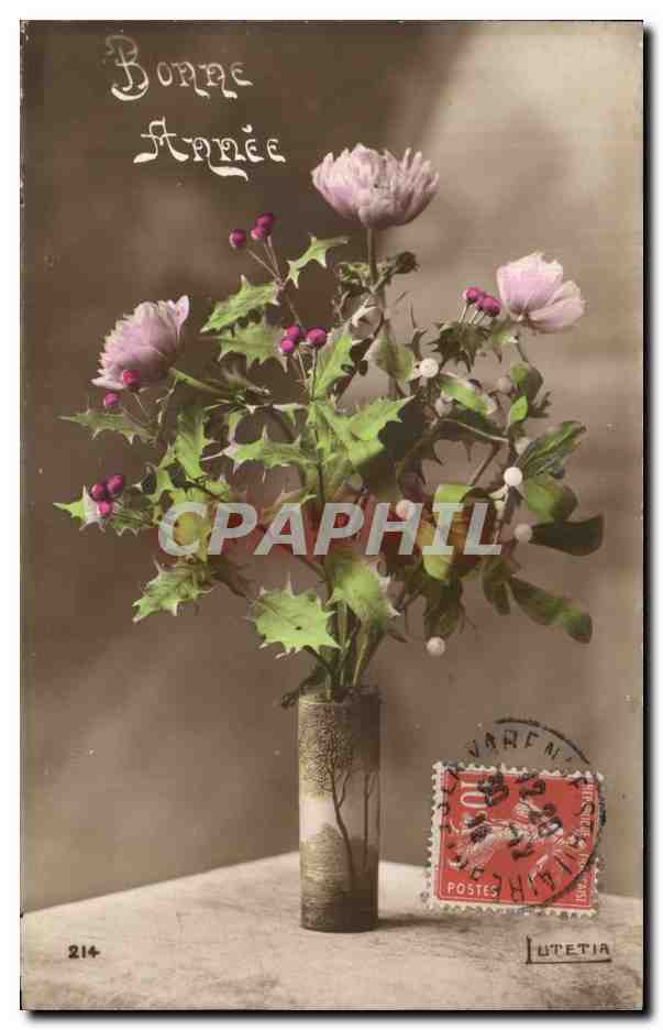 Fetes - Voeux - Bonne Annee - houx - holly - CPA 