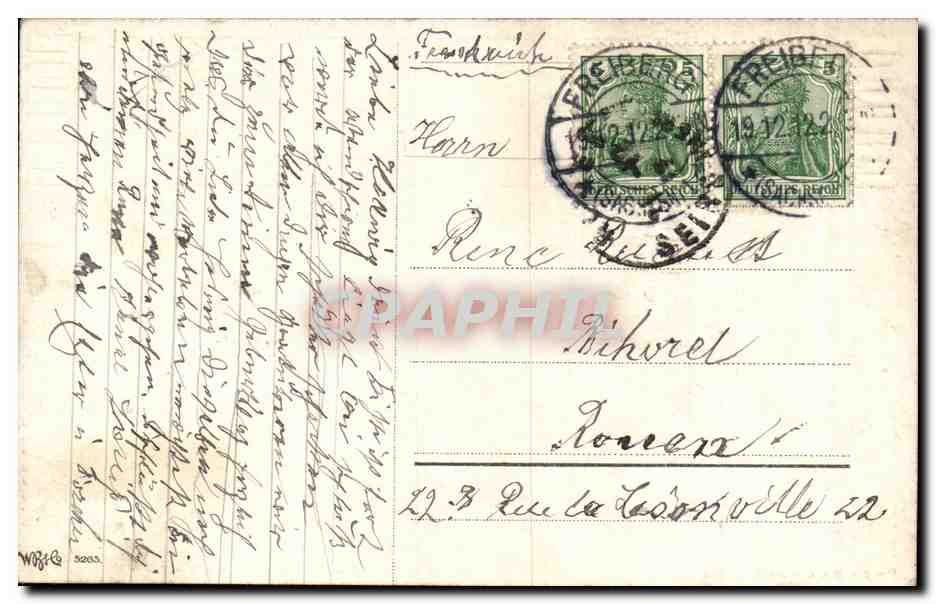 Enfant avec panier de fleurs — paysage de montagne — carte de vœux d'anniversaire — Rückseite