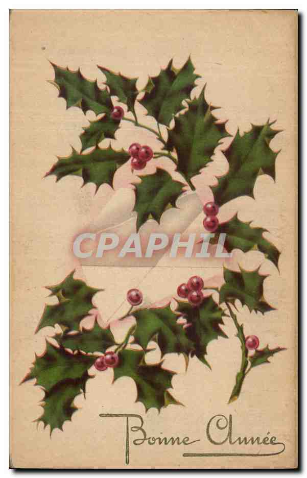 Fetes - Voeux - Bonne Annee - houx - holly - CPA 