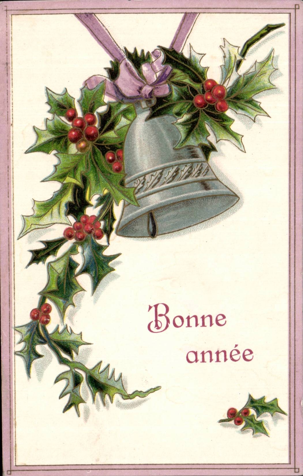 Fetes - Voeux - Bonne Annee - cloche - bell - houx - holly - CPA 