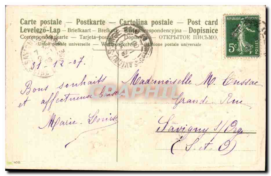 Fetes - Voeux - Bonne Annee - cloche - bell - houx - holly - CPA  — Verso