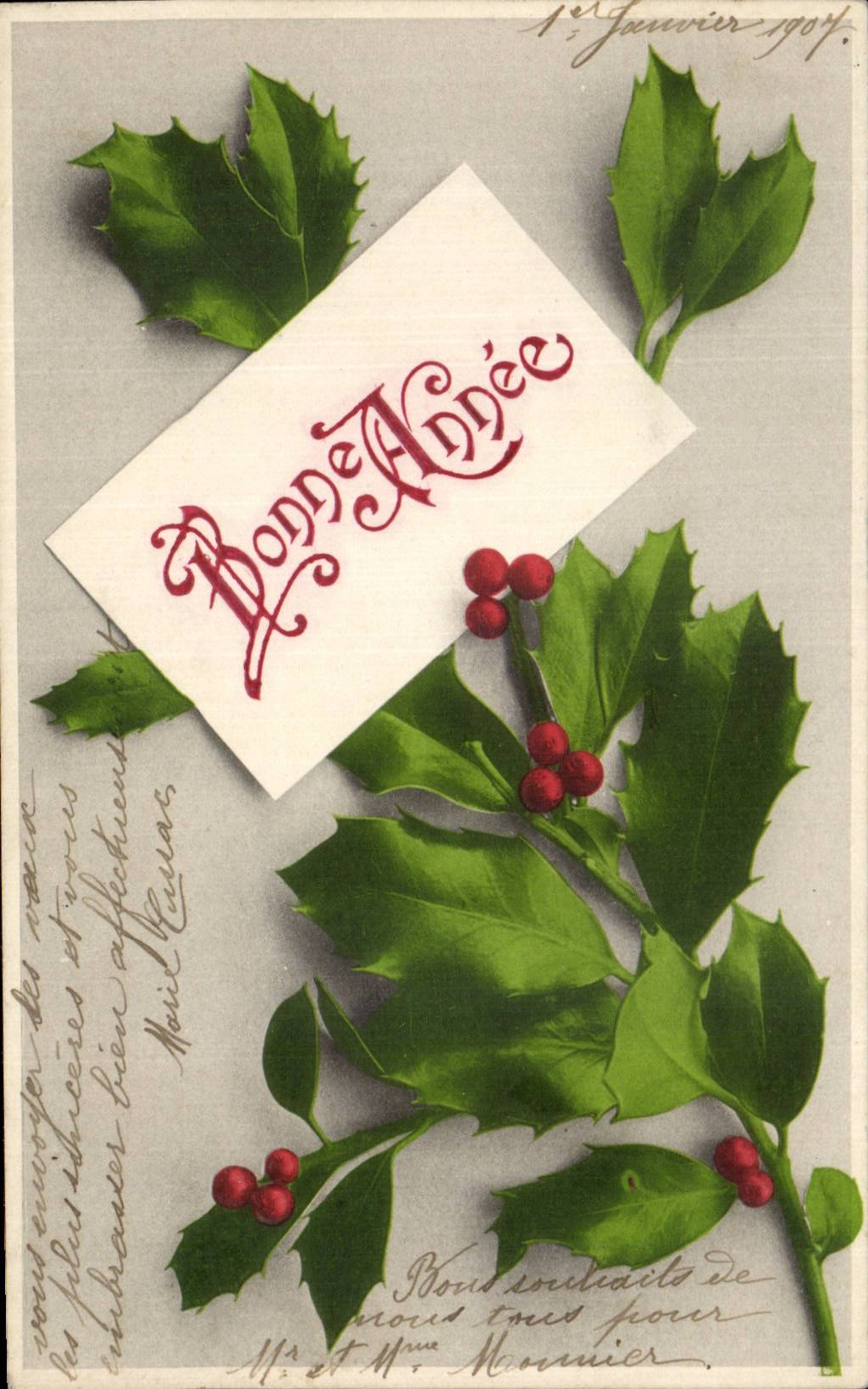 Fetes - Voeux - Bonne Annee - houx - holly - CPA 