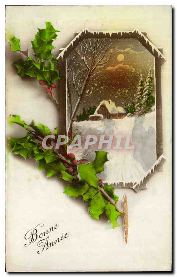 Fetes - Voeux - Bonne Annee - houx - holly - CPA 