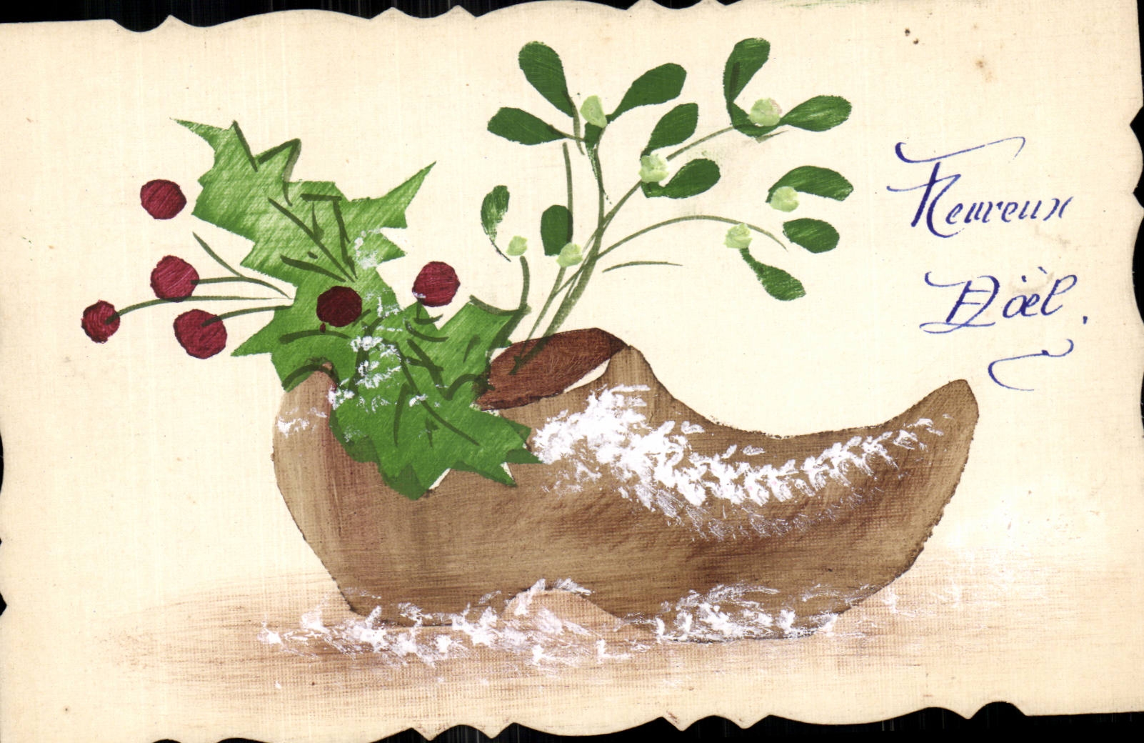 Fetes - Voeux - Heureux Noel - sabot - wooden shoe - houx - holly - CPA 