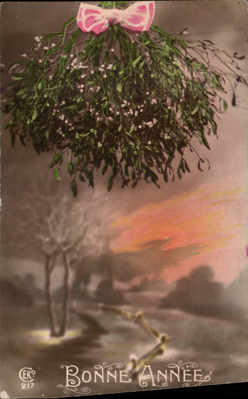 Fetes - Voeux - Bonne Annee - houx - holly - CPA 