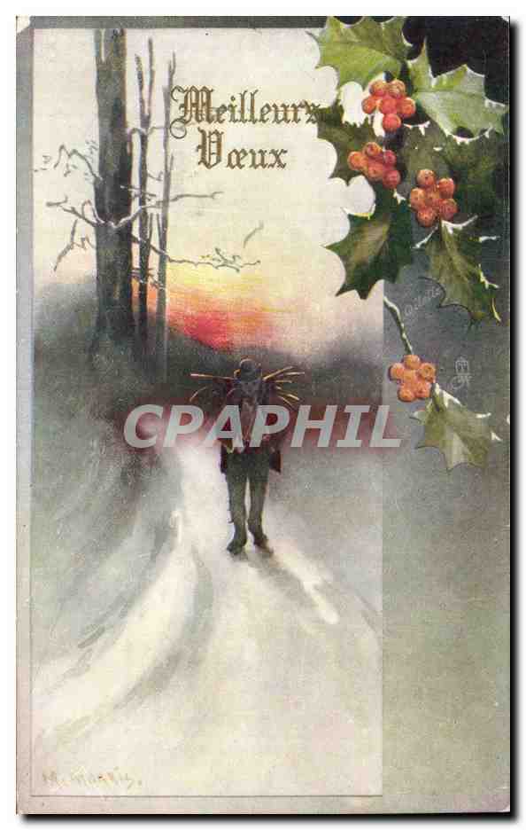 Fetes - Voeux - Meilleur Voeux - houx - holly - Porte Bonheur - CPA 