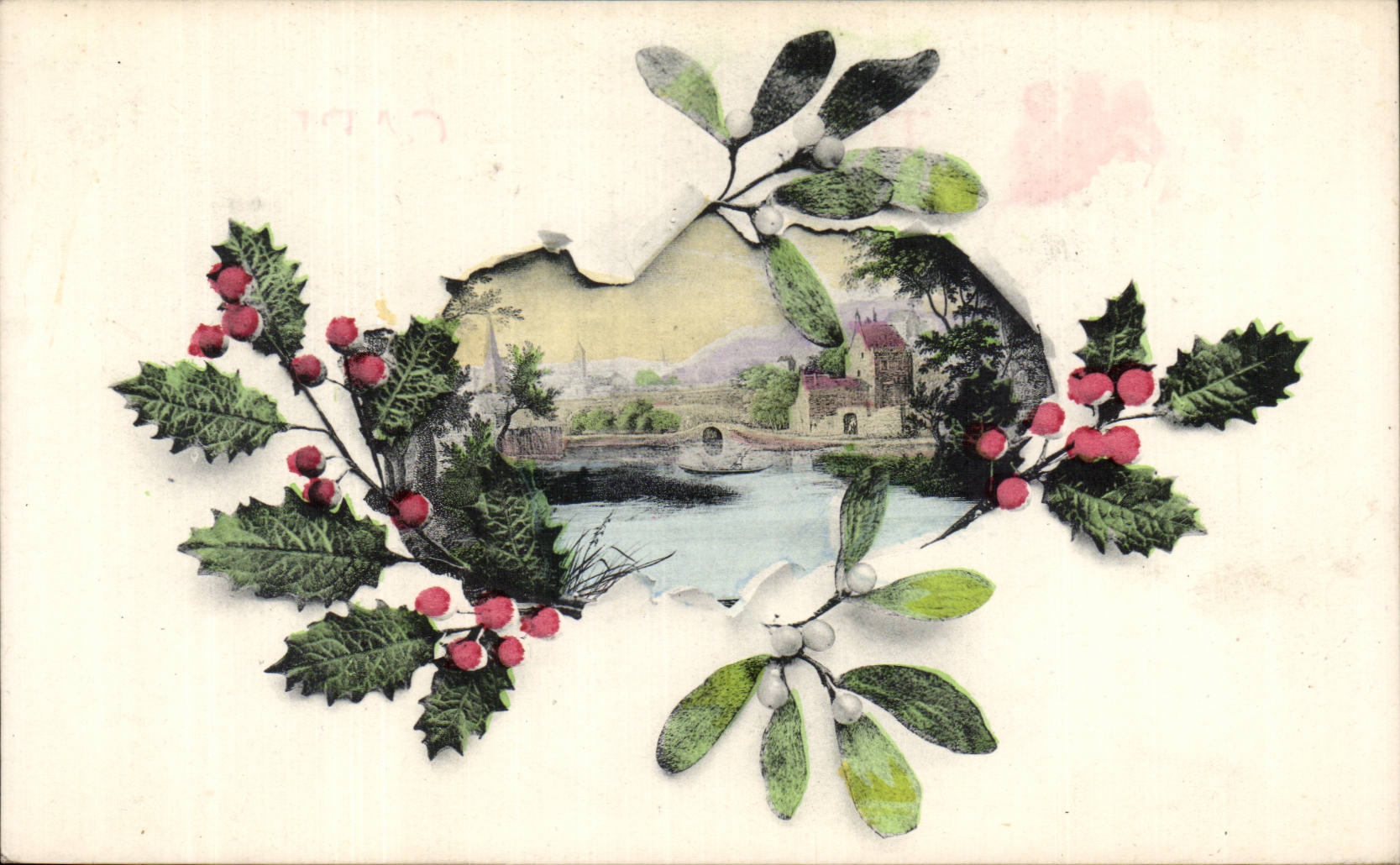 Fetes - Voeux - houx - holly - CPA 