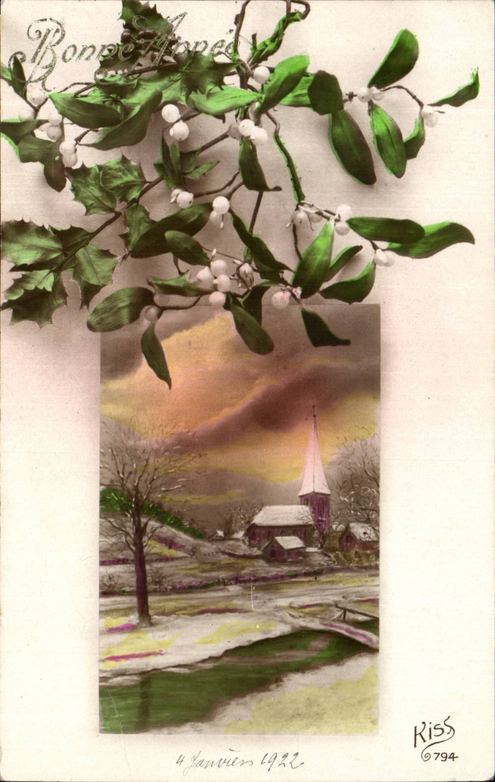 Fetes - Voeux - Bonne Anne - houx - holly - CPA 