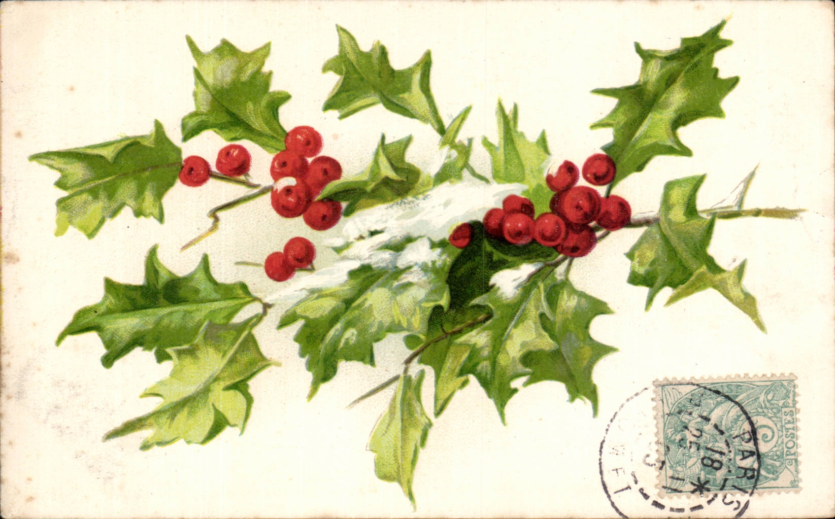 Fetes - Voeux - houx - holly - CPA 