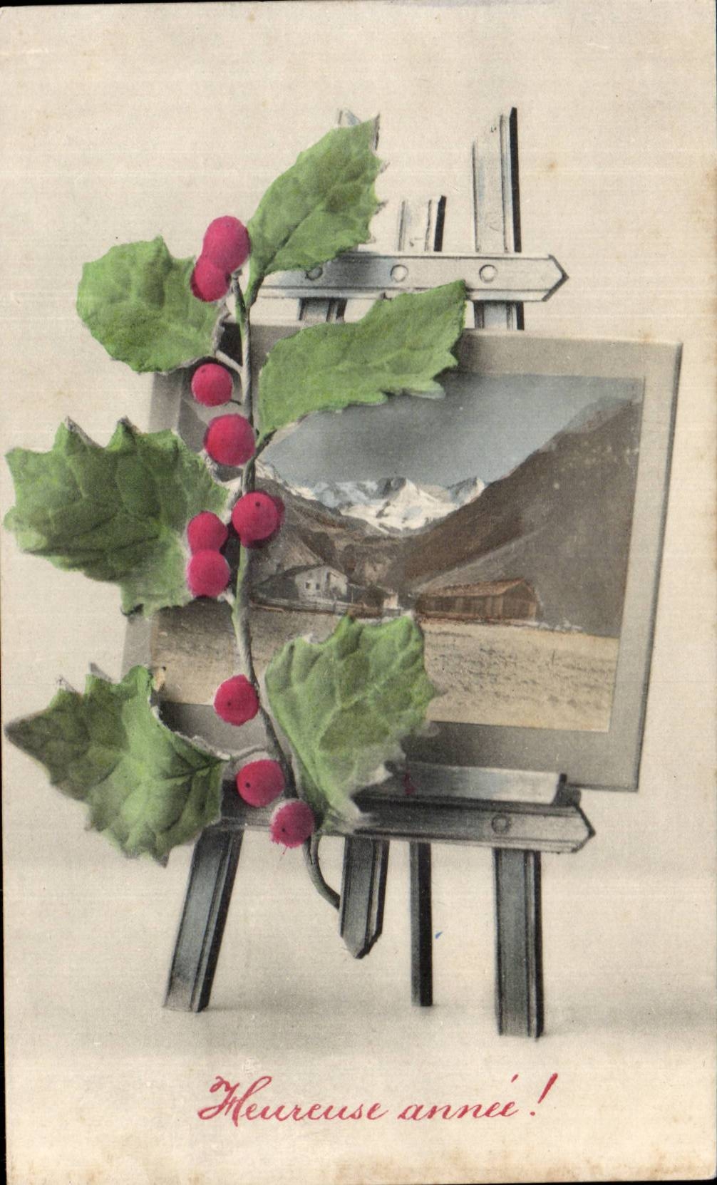 Fetes - Voeux - Heureuse Annee - houx - holly - CPA 