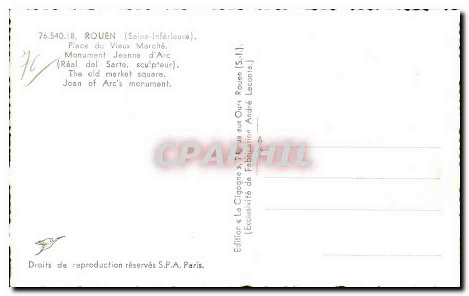 Rouen - Place de Vieux Marche - CPA  — Rückseite