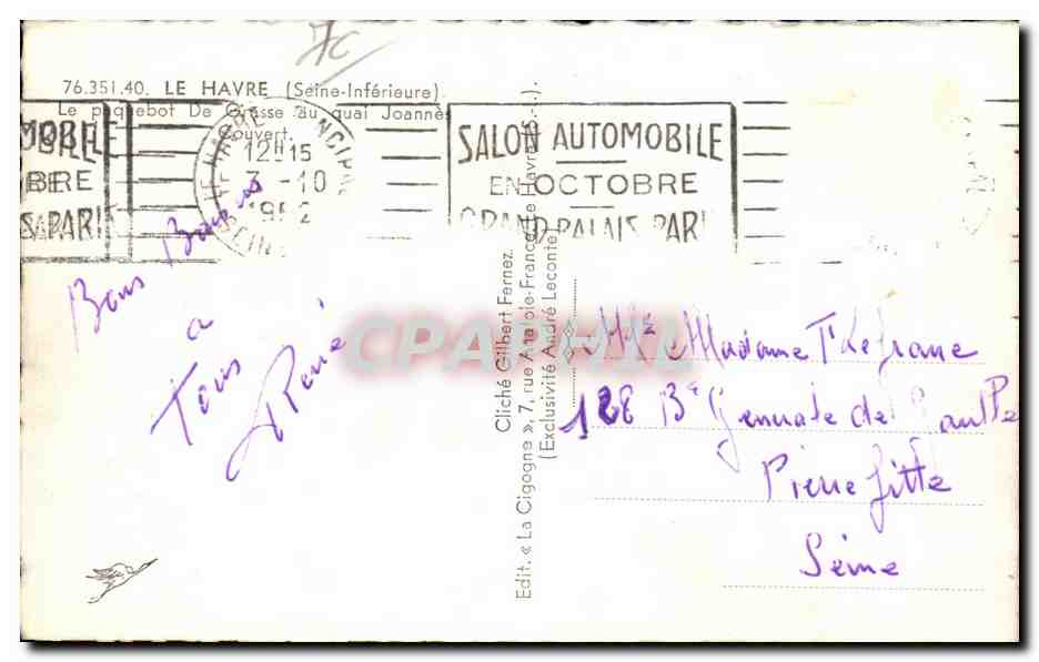 Le Havre - Le Paquebot de Grasse - CPA  — Rückseite