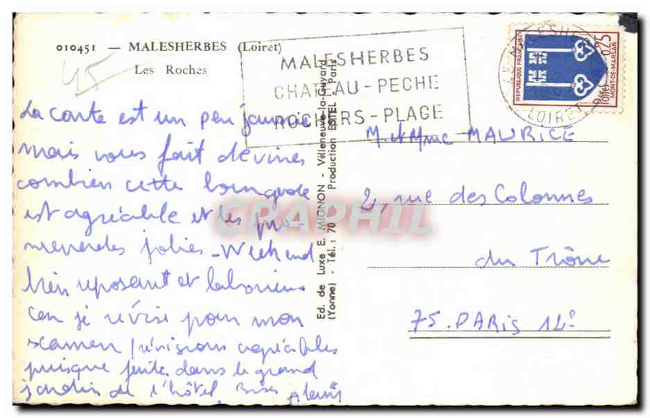Malesherbes - Les Roches - CPA  — Rückseite