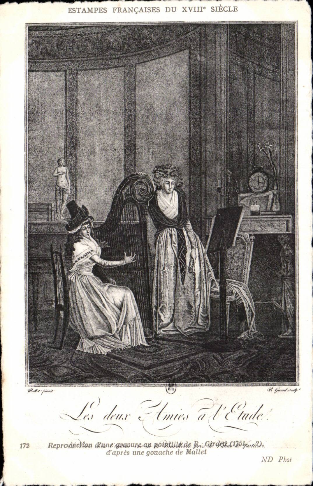CPA Fantaisie Estampes francaises du 18eme Les deux amies a l etude Harpe