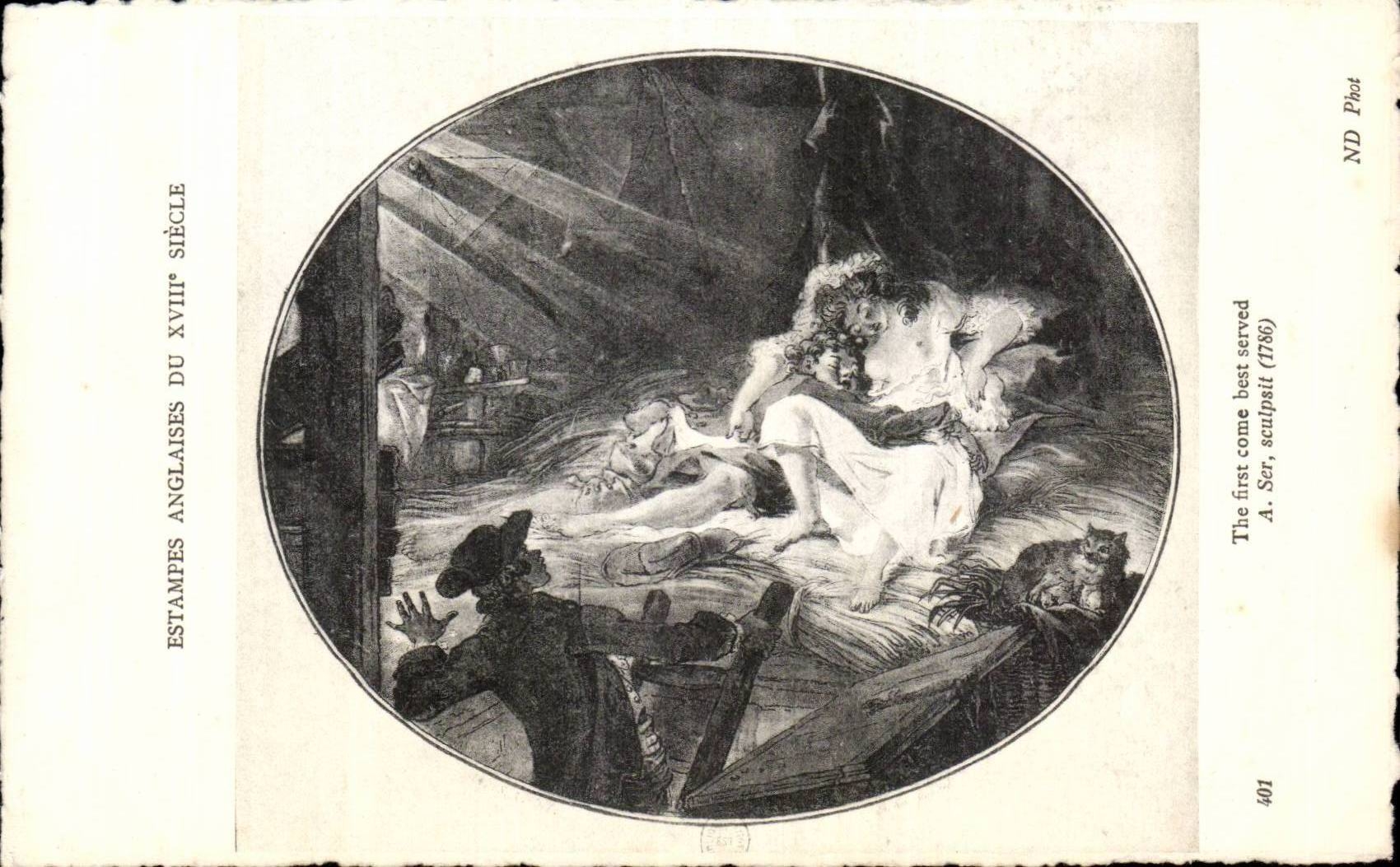 CPA Fantaisie Estampes anglaises du 18eme The first come best served Ser 1786