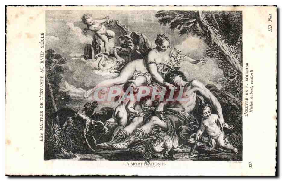 CPA Fantaisie Les maitres de l estampe au 18eme Boucher Michel Aubert La mort d Adonis 