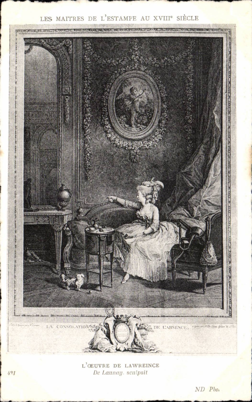 CPA Fantaisie Les maitres de l estampe au 18eme Lawreince Launay Ma consolation de l absence