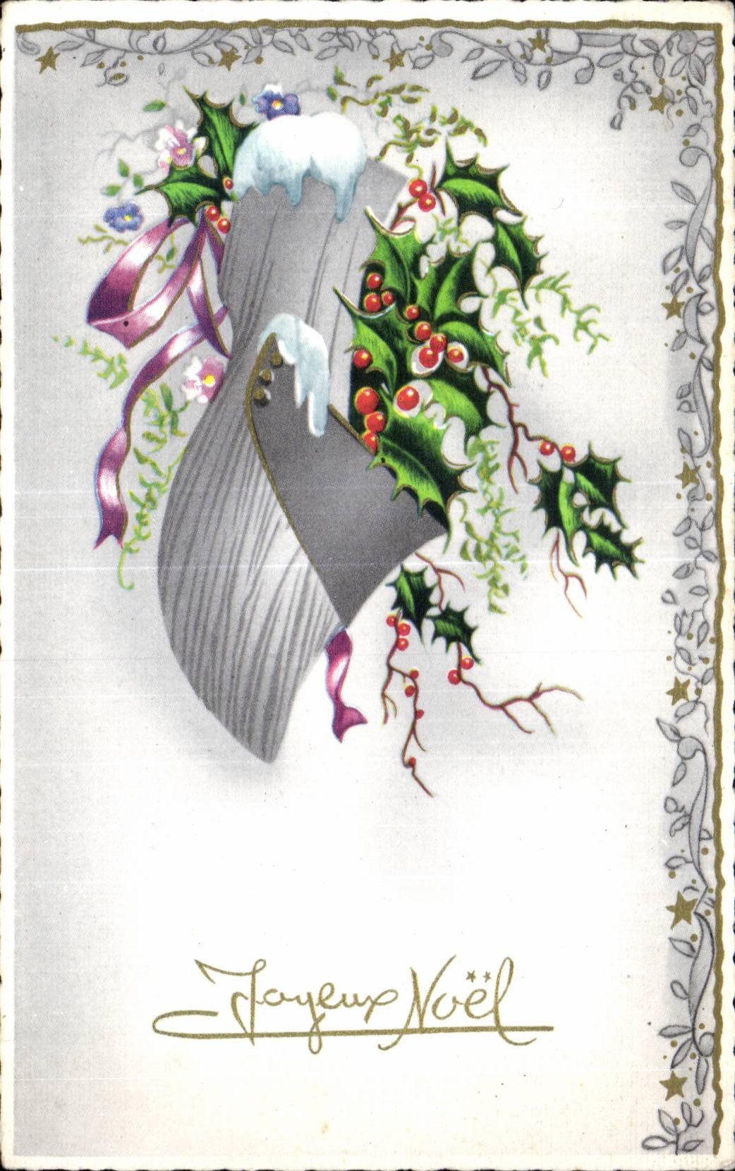 Fetes - Voeux - Joyeux Noel - houx - holly - CPA 