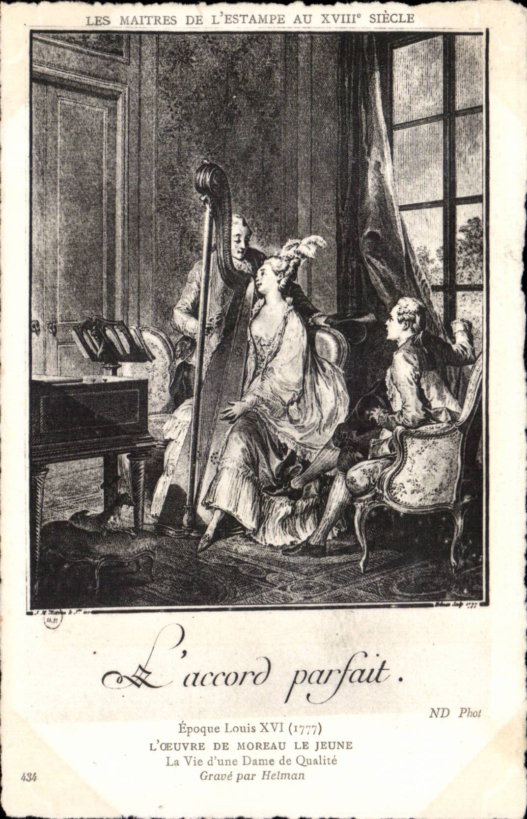 CPA Fantaisie Les maitres de l estampe au 18eme L accord parfait Moreau le jeune La vie d une dame de qualite Harpe 