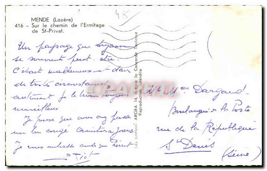 Mende - Sur le Chemin de l Ermitage de St Privat - CPA  — Rückseite