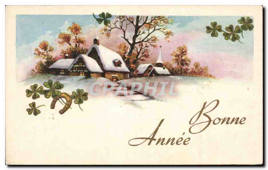 Fetes - Voeux - Bonne Annee - trefle - four leaf clover - CPA 
