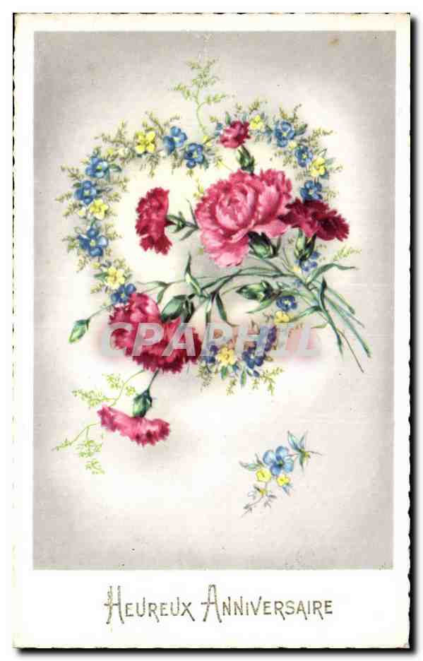 Fleur Oeillet - Carnation - Heureux Anniversaire - CPA 