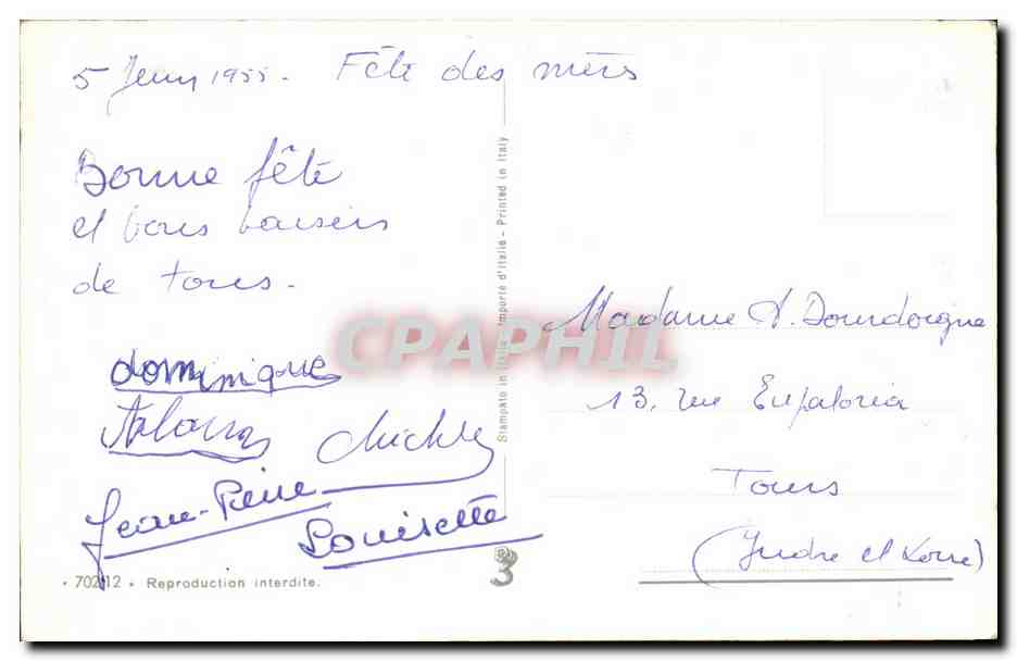 Fleurs Oeillet - Carnation - Bonne Fete - CPA  — Rückseite