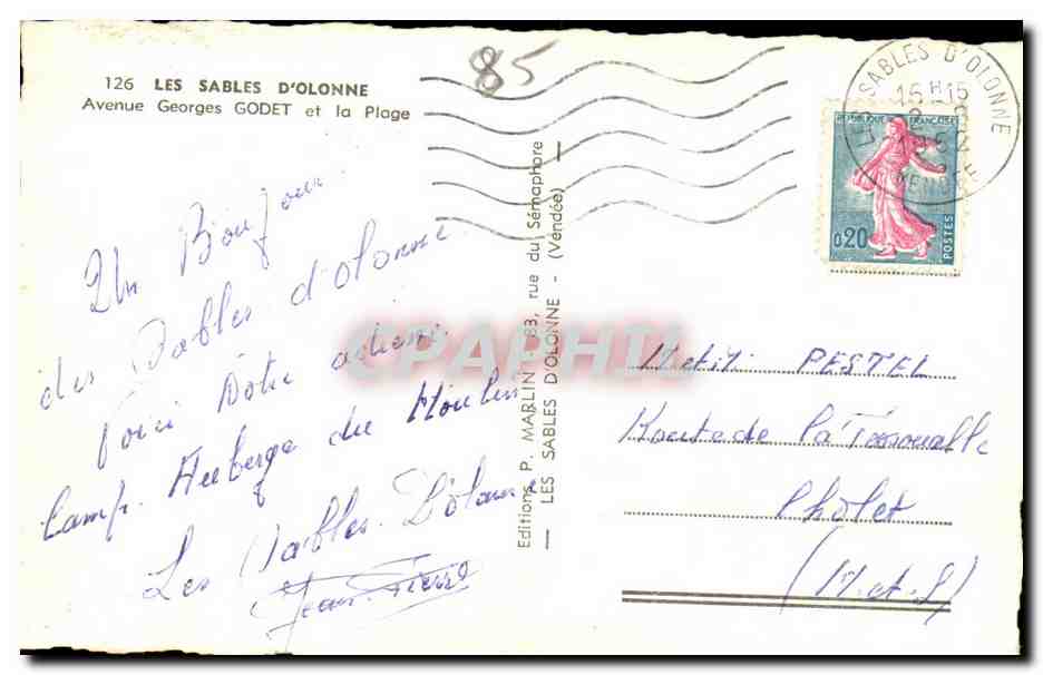 Les Sables d'Olonne — Avenue Georges Godet et la Plage — Éditions P. Marlin — Verso