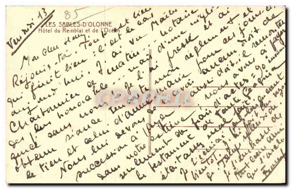 Hôtel du Remblai et de l'Océan — Les Sables-d'Olonne — éditeur Richard — Verso