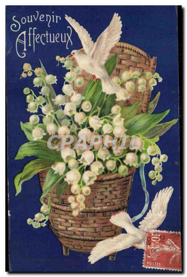 CPA Fantaisie Fleurs Muguet Colombe Souvenir affectueux