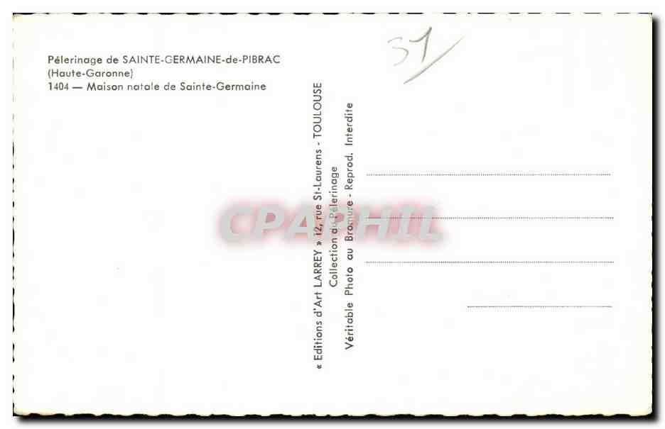 Maison natale de Sainte-Germaine-de-Pibrac — Haute-Garonne — Éditions d'Art Larrey — Verso
