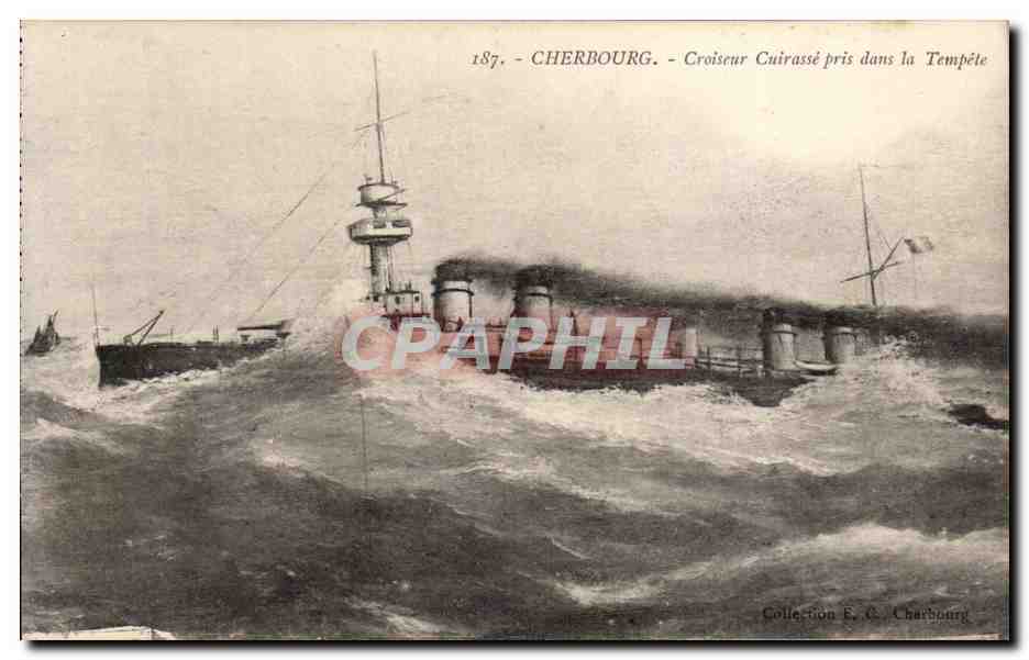 CPA Cherbourg Croiseur cuirasse pris dans la tempete