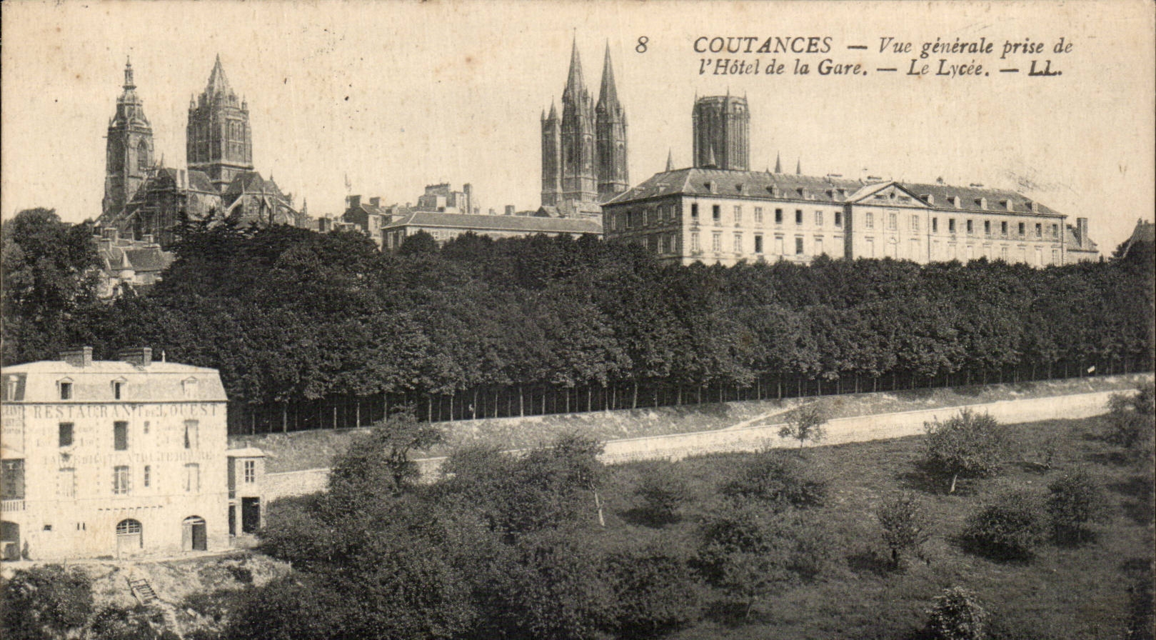 CPA Coutances Vue generale prise de l hotel de la gare Le lycee