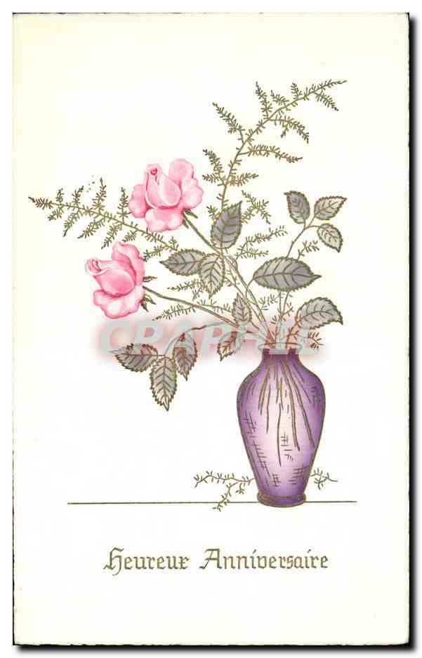 Fleurs Rose - Heureux Anniversaire - CPA 