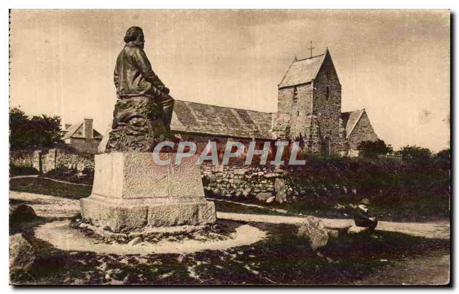 Greville - Eglise et Statue du celebre peintre J F Milet - CPA 