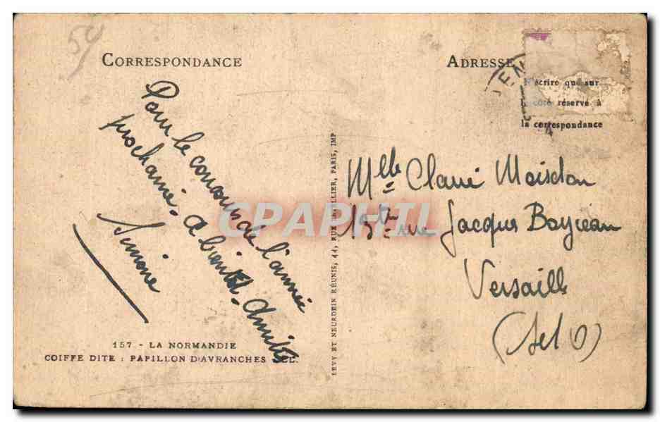 Folklore - Costumes - Coiffe dite Papillon d Avranches - CPA  — Verso