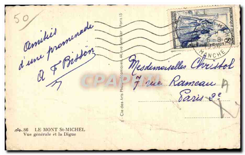 Mont Saint-Michel — Vue générale et la Digue — Cie des Arts Photographiques, n°86 — Reverso
