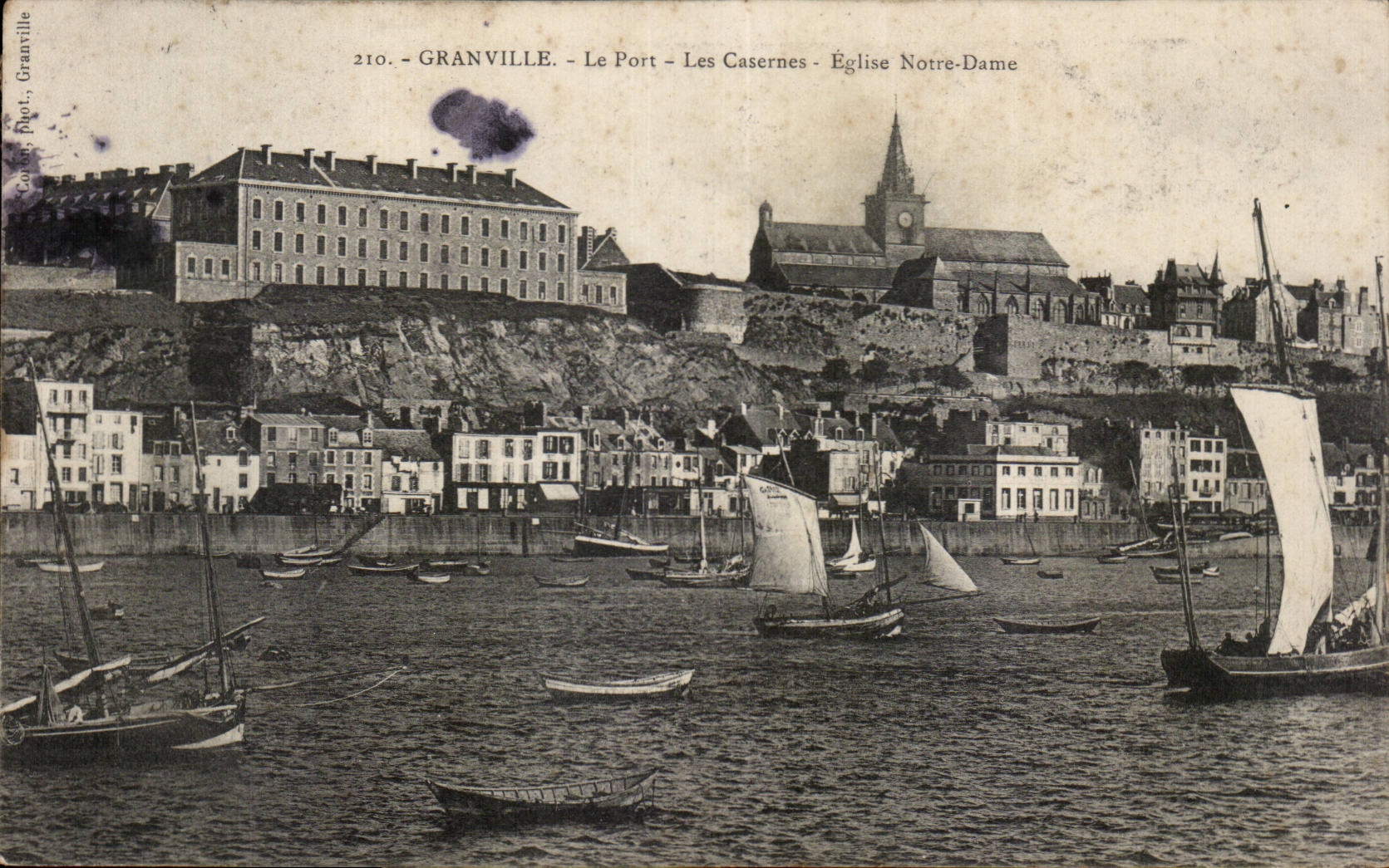 Granville - The Port - The Barracks - Church of Notre-Dame — Publisher: C. P. Granville, no. 210