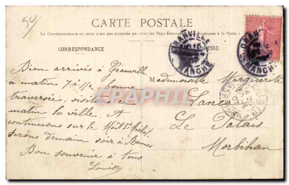 Granville - The Port - The Barracks - Church of Notre-Dame — Publisher: C. P. Granville, no. 210 — Back