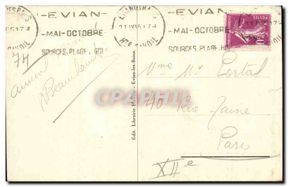 Evian les Bains - Coucher de Soleil - CPA  — Verso