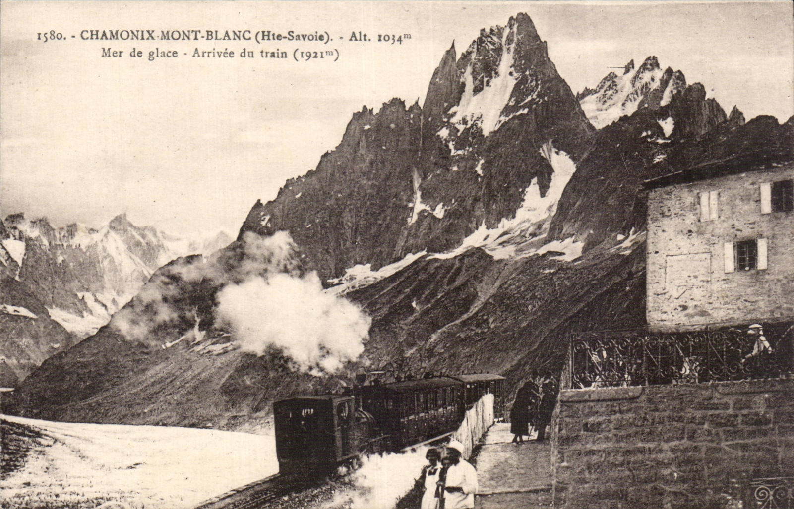 Chamonix-Mont-Blanc — Mer de glace — Arrivée du train (1921) — L. Fauras, édit. (Hte-Savoie)