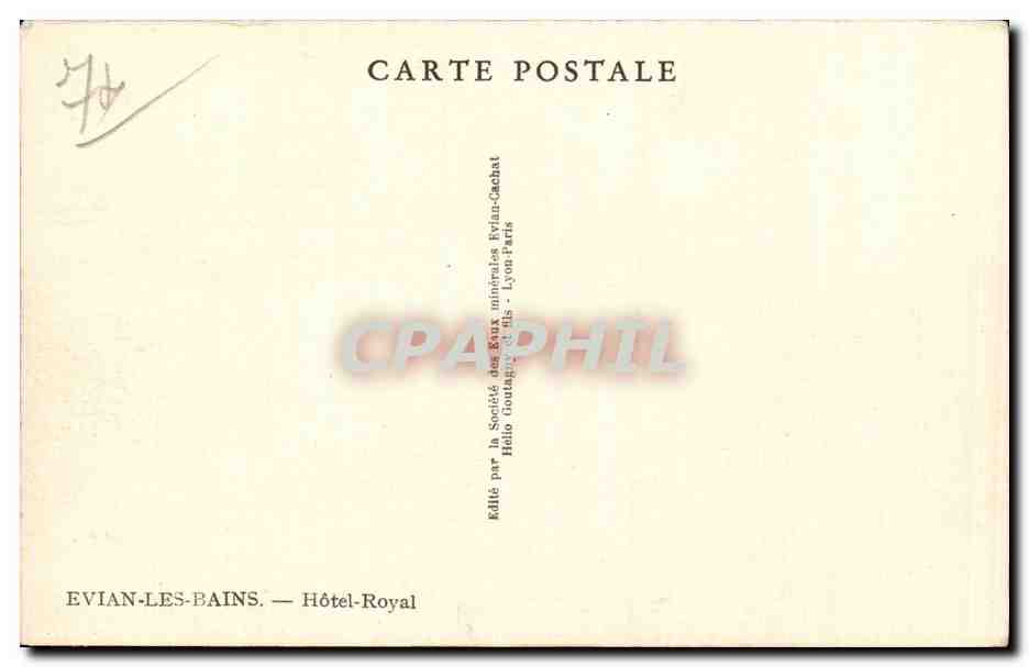 Evian les Bains - Hotel Royal - CPA  — Verso