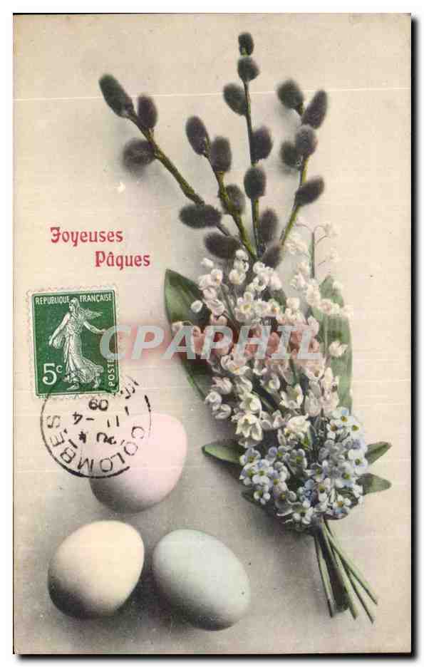 CPA Fantaisie Fleurs Muguet Porte bonheur Paques ouefs Easter