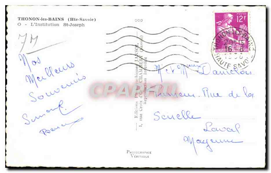 Thonon-les-Bains — L'Institution St-Joseph — Éditions Vansol — Rückseite