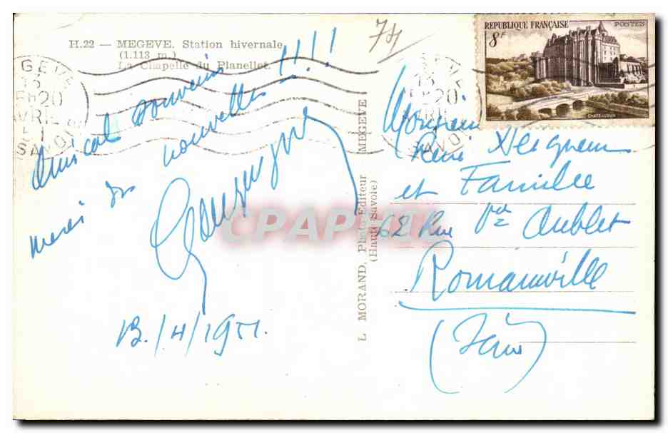 Mégeve — Station hivernale — La Chapelle du Planèllet — L. Motrand, photographe (Haute-Savoie) — Verso