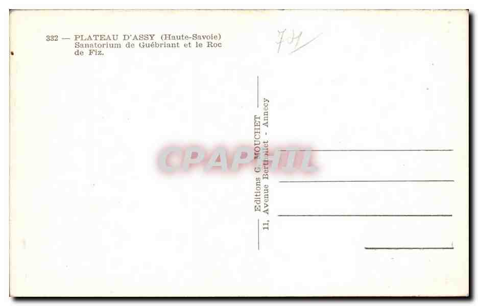 CPSM Plateau d Assy Sanatorium de Guebriant et le Roc de Fiz — Rückseite