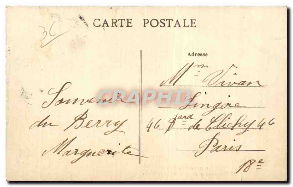 Argenton (Indre) — Vieilles maisons prises sous le Pont Vieux — Éditeur non identifié, n° de série 1 — Verso