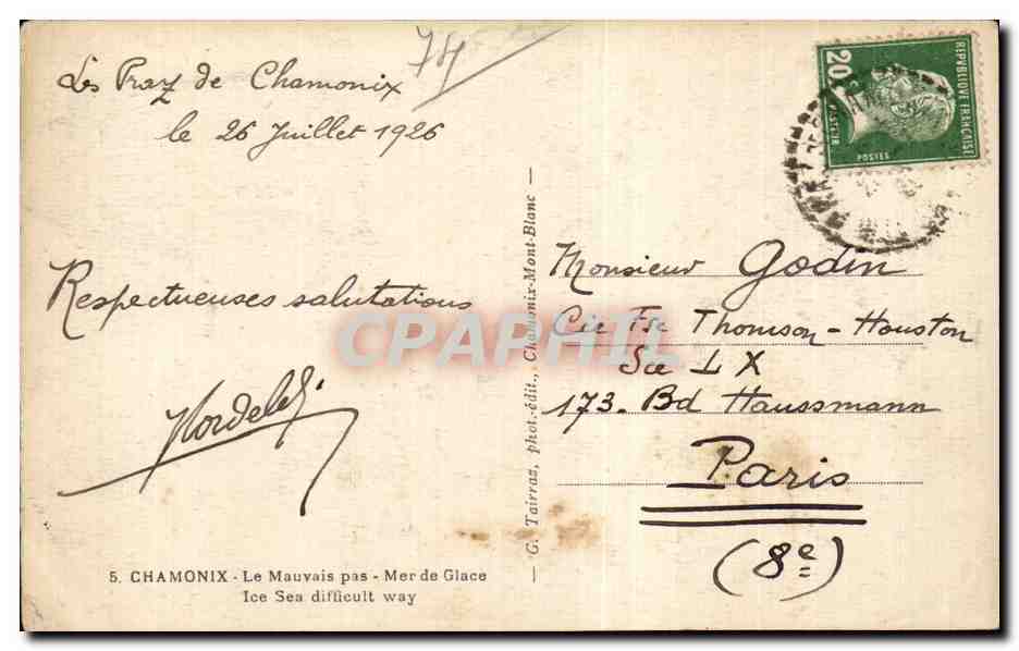 Chamonix - Le Mont Blanc - Mer de Glace - Le Mauvais Pas - CPA  — Verso