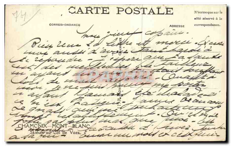 Skiés au Col de Voza — Chamonix-Mont-Blanc — Carte postale — Verso